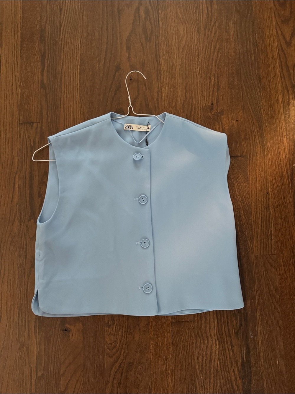 Zara Powder Blue Sleeveless Button-Front Vest